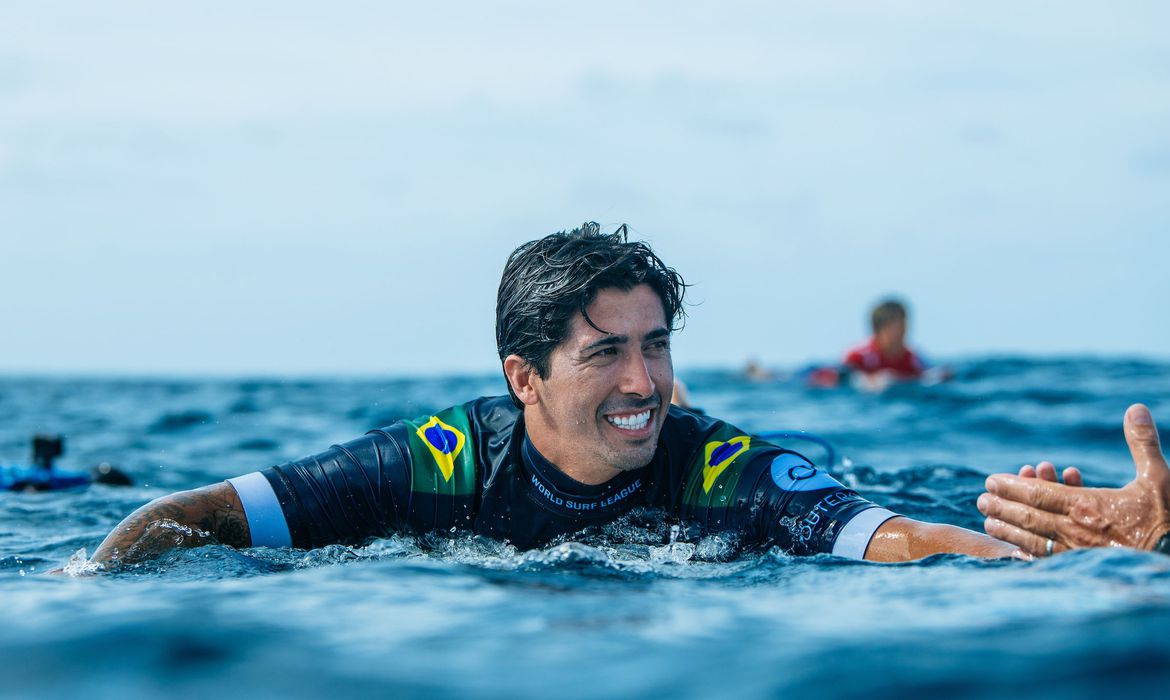 TEAHUPO'O, TAHITI, FRENCH POLYNESIA - AUGUST 19: Miguel Pupo of Brazil after surfing in Heat 4 of the Quarterfinals at the Outerknown Tahiti Pro on August 19, 2022 at Teahupo'o, Tahiti, French Polynesia. (Photo by Beatriz Ryder/World Surf League)