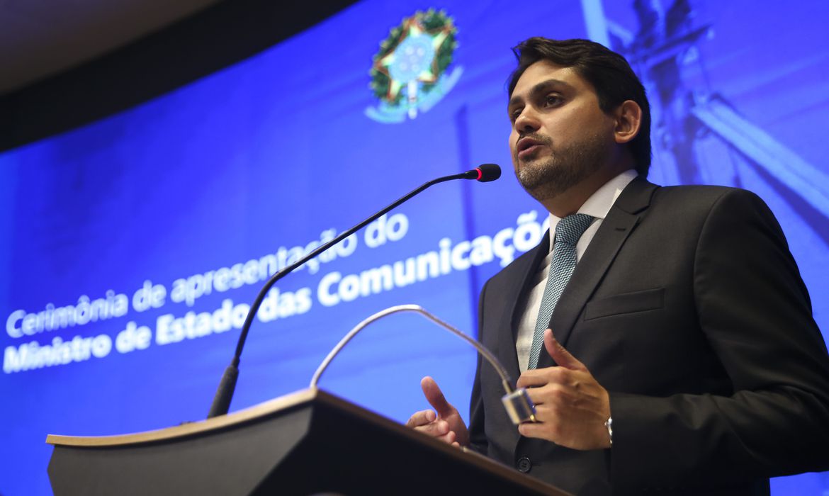 O ministro das Comunicações, Juscelino Filho, assume o cargo, em cerimônia no auditório do ministério Foto: José Cruz