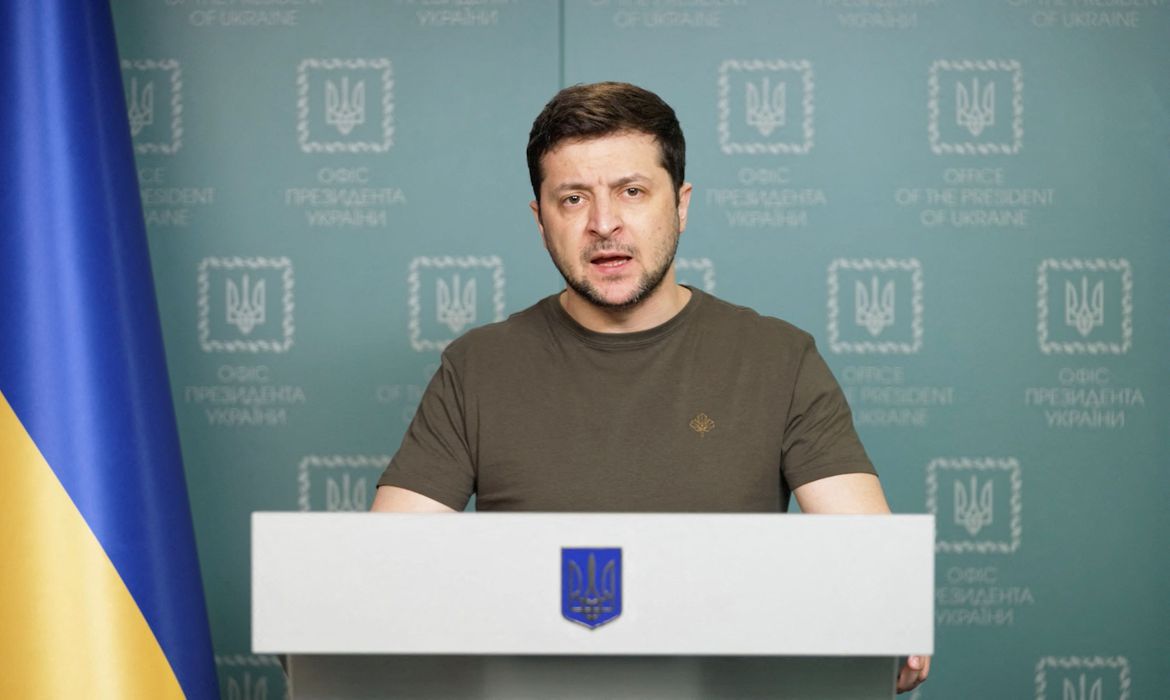 Ukrainian President Volodymyr Zelenskiy appeals to Russians to stage protests over Russian forces' seizure of the Zaporizhzhia nuclear power plant, the largest in Europe, during an address from Kyiv, Ukraine March 4, 2022 in this still image from video. C